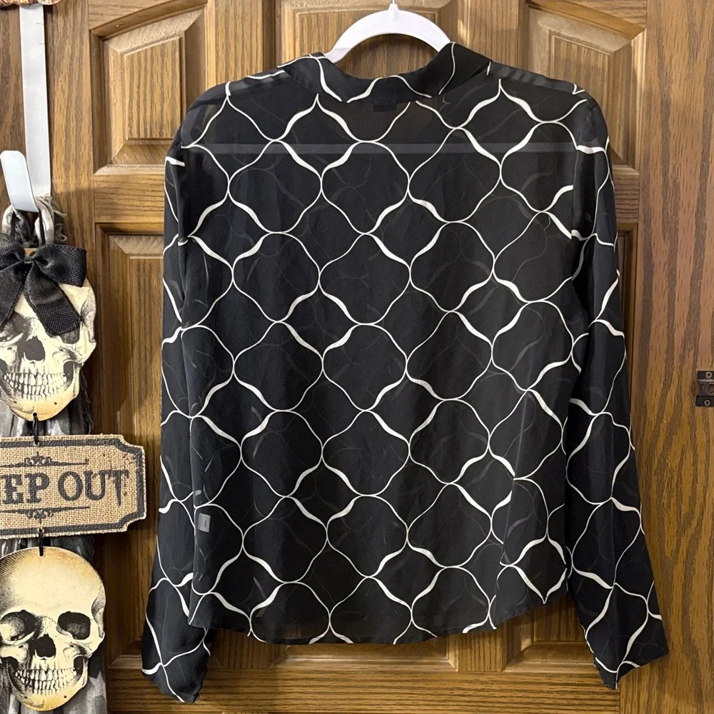 Sheer %100 Silk Button Down Blouse - Picture 5 of 6